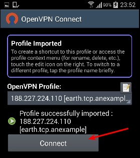 Connect with OpenVPN on Android to TorVPN