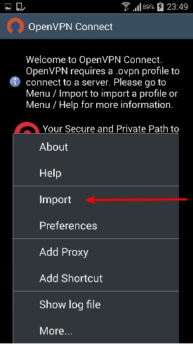 Import configuration into OpenVPN on Android