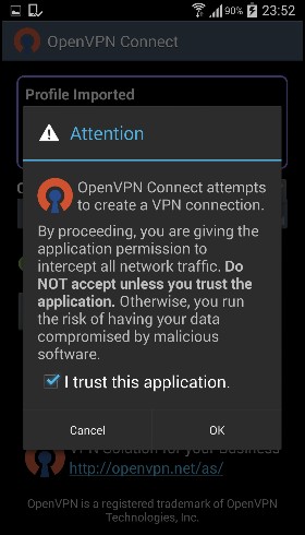 Approve OpenVPN trust